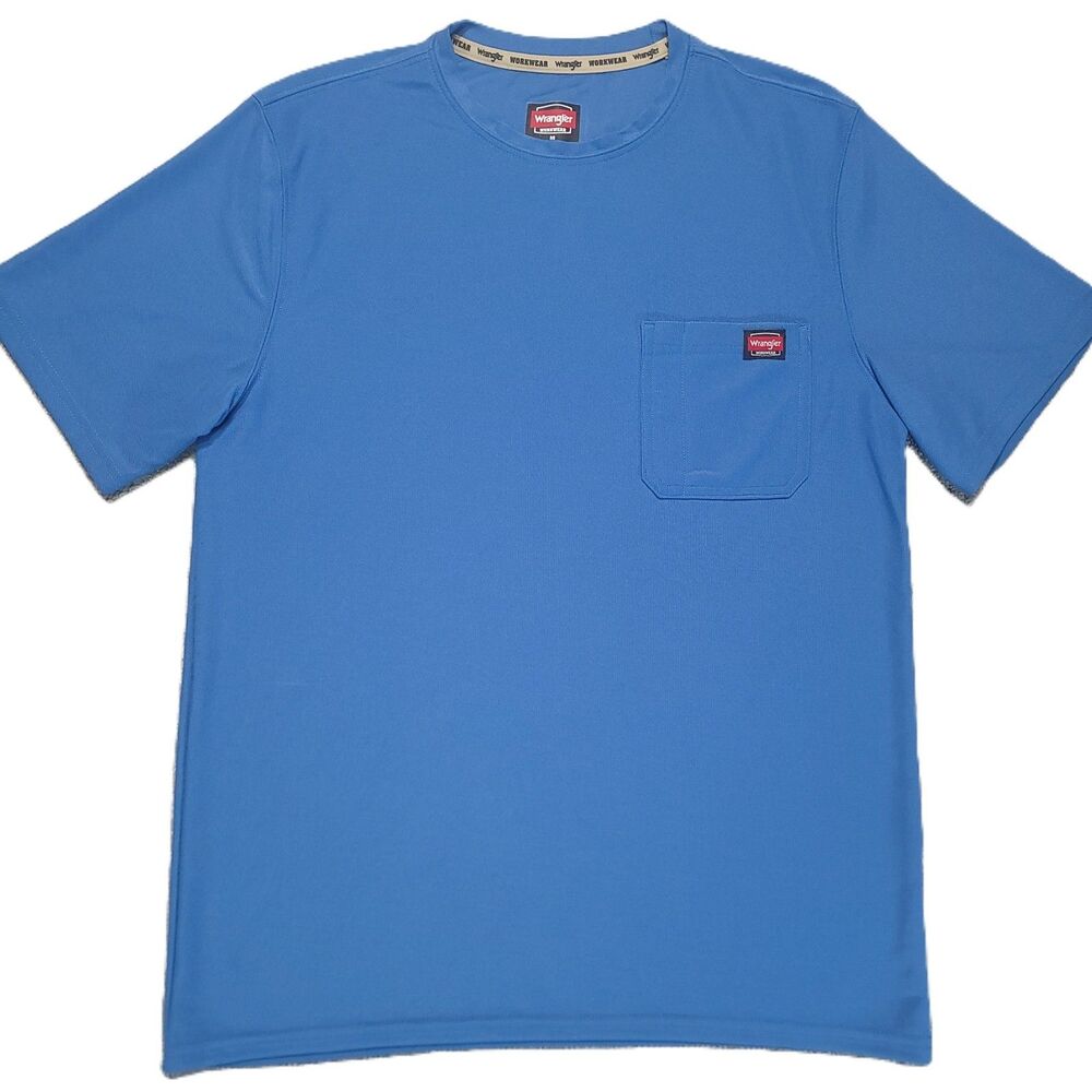 Wrangler Workwear Mens M Shirt Pocket Crew Neck Performance Tee Blue